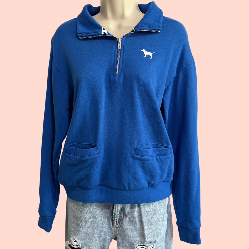 PINK Victoria’s Secret 1/4 Zip Pullover Sweatshirt Blue XS